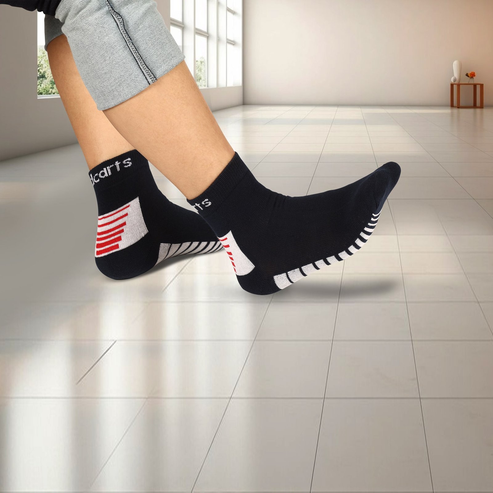 Ankle socks coloured- Navy Blue & white-min